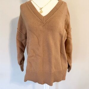 Philosophy Women's Tan Sweater Size L Pullover V-neck Minimalist Classic